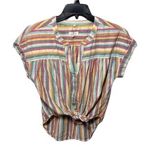 Lou & Grey for Loft Short Sleeve Striped Button Blouse